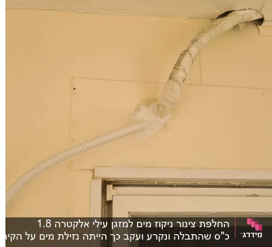 צינור מיזוג אוויר עטוף בבידוד על קיר